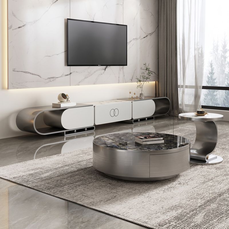 Glam TV Console Open Storage Stone Media Console with Drawer for Home Clearhalo 'furn' 'furn_tv_stands_entertainment_centers' 'Furniture' 'Living Room Furniture' 'TV Stands & Entertainment Centers' 'TV Stands & Media Storage Furniture' 'tv_stands_entertainment_centers' 1200x1200_ae926e26-4952-48f4-bad7-3955a734c6da