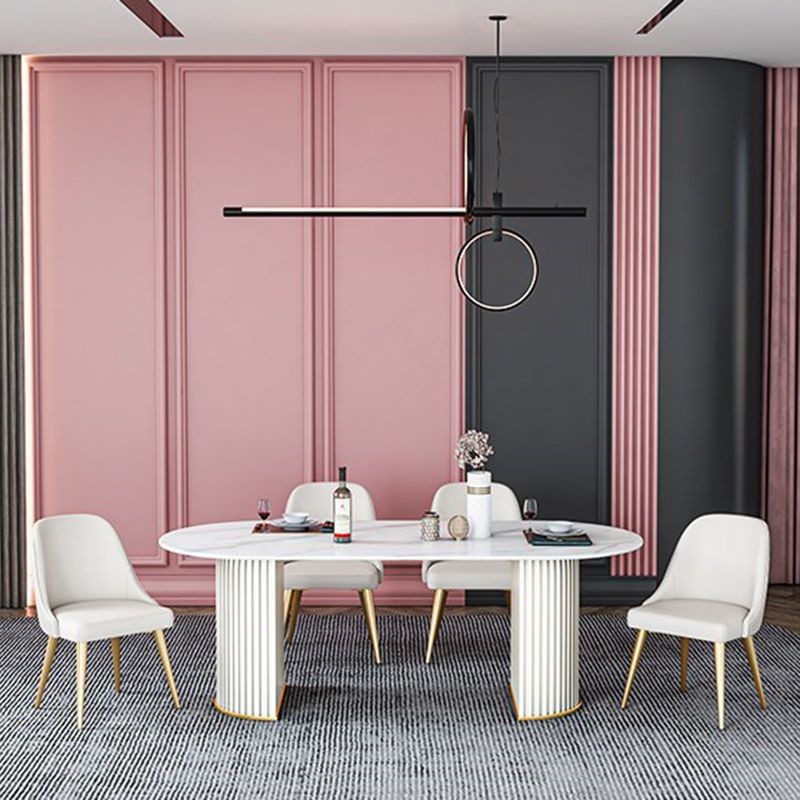 Tavolo da pranzo ovale in pietra sinterizzato tavolo da pranzo moderno con doppio piedistallo