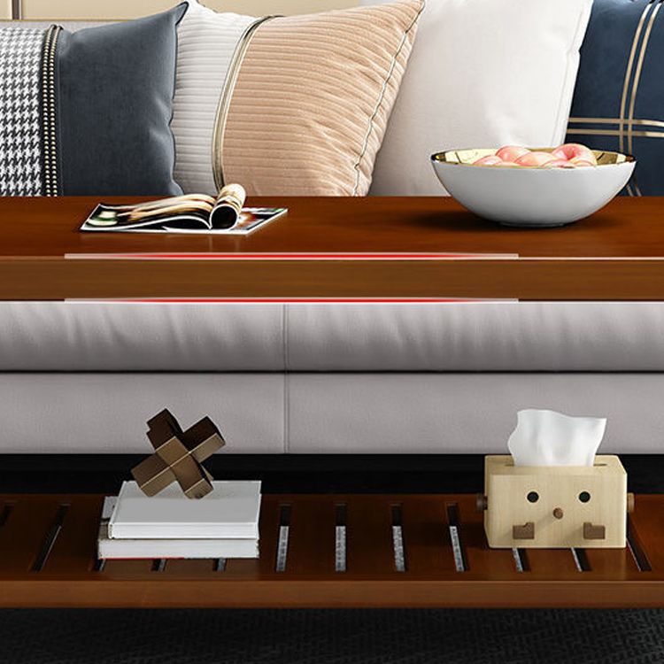 17.7" H Modern Rectangle Wood Coffee Table 4 Legs Cocktail Table with Shelf