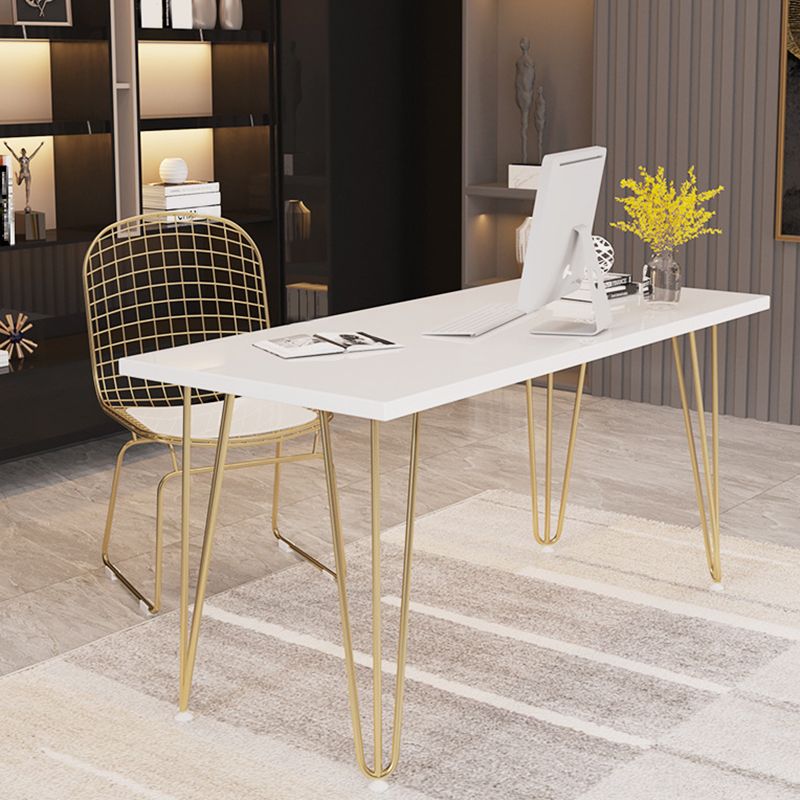 Escritorio de escritura de glamour rectangular escritorio de madera blanca con patas de metal