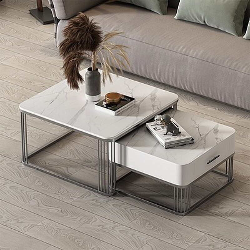Square Slate Top Coffee Table with Drawers Frame Base 2 Nestling Cocktail Table Clearhalo 'Coffee & Accent Tables' 'Coffee Tables' 'coffee_tables' 'furn' 'furn_coffee_tables' 'Furniture' 'furniture_coffee_tables' 'Living Room Furniture' 1200x1200_ae9be76c-0350-4672-92b9-5ea4d441d141