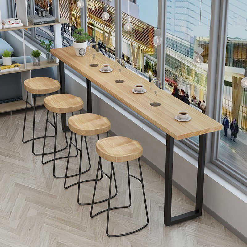 Pine Wood Bar Dining Table Modern Rectangle Bar Table with Sled Pedestal for Milk Tea Shop Clearhalo 'Bar Furniture' 'Bar Tables' 'bar_tables' 'furn' 'furn_bar_tables' 'Furniture' 'furniture_bar_tables' 'Kitchen & Dining Furniture' 1200x1200_ae9d501e-a5c1-4f12-afbc-297f9dfbff50