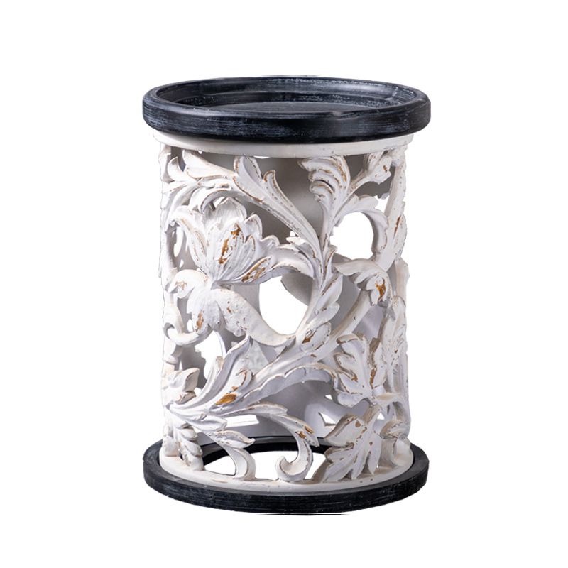 アイアンドラムエンドテーブルラウンドウッドトレイトップサイドエンドテーブル - 苦しめられた表面処理