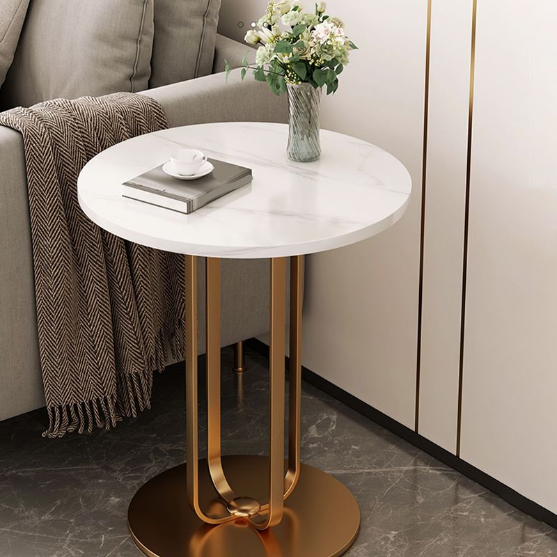 Modernistic Metallic Pedestal End Table MetalRound Slate Top Side End Table
