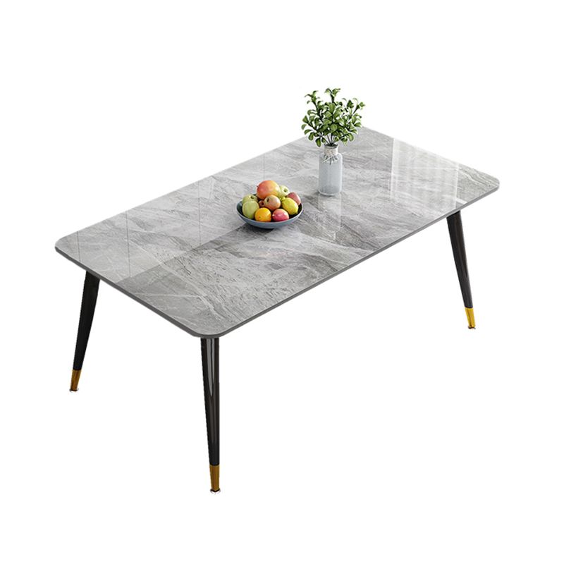 Mesa de comedor de metal con 4 patas, mesa de comedor rectangular con tapa de piedra para comedor