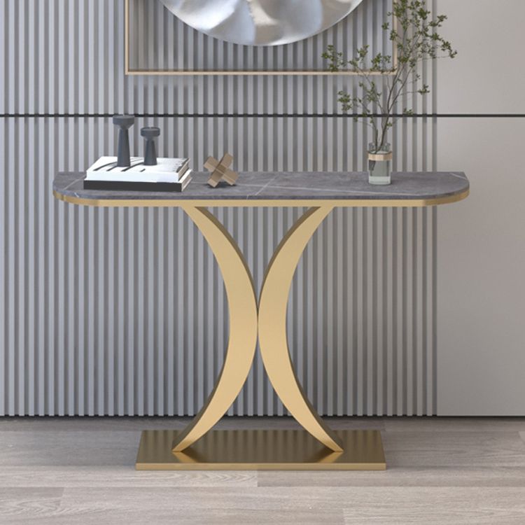 Stone Half Moon Accent Table 1-shelf 31.5" Tall End Table with Abstract Base