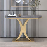 Stone Half Moon Accent Table 1-shelf 31.5" Tall End Table with Abstract Base