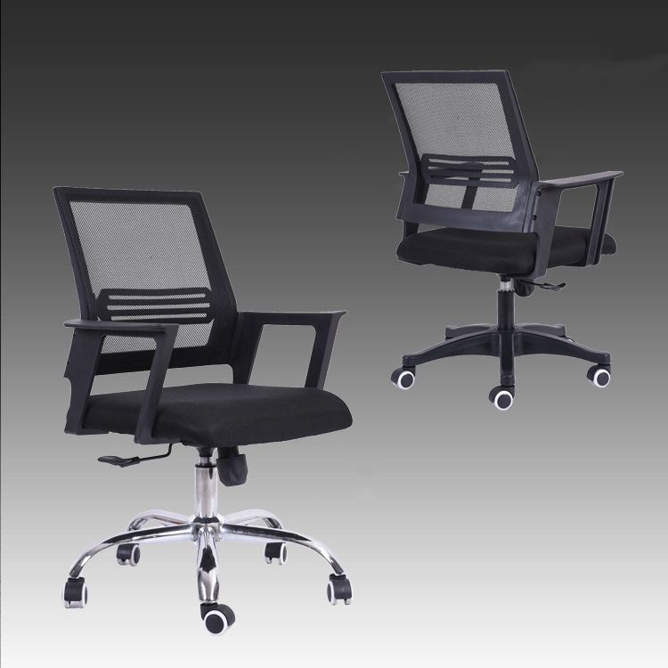 コンテンポラリーアームチェア固定腕ミッドバックメッシュブラックスイベルオフィスチェア