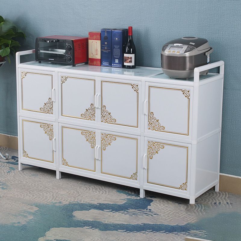 White Aluminum Frame Sideboard Tempered Glass Top Cupboard for Kitchen Clearhalo 'buffet_sideboard' 'Buffets & Sideboards' 'furn' 'furn_buffet_sideboard' 'Furniture' 'Kitchen & Dining Furniture' 1200x1200_aea4ea19-e5c7-4dd3-ad62-cd04a6c411ae