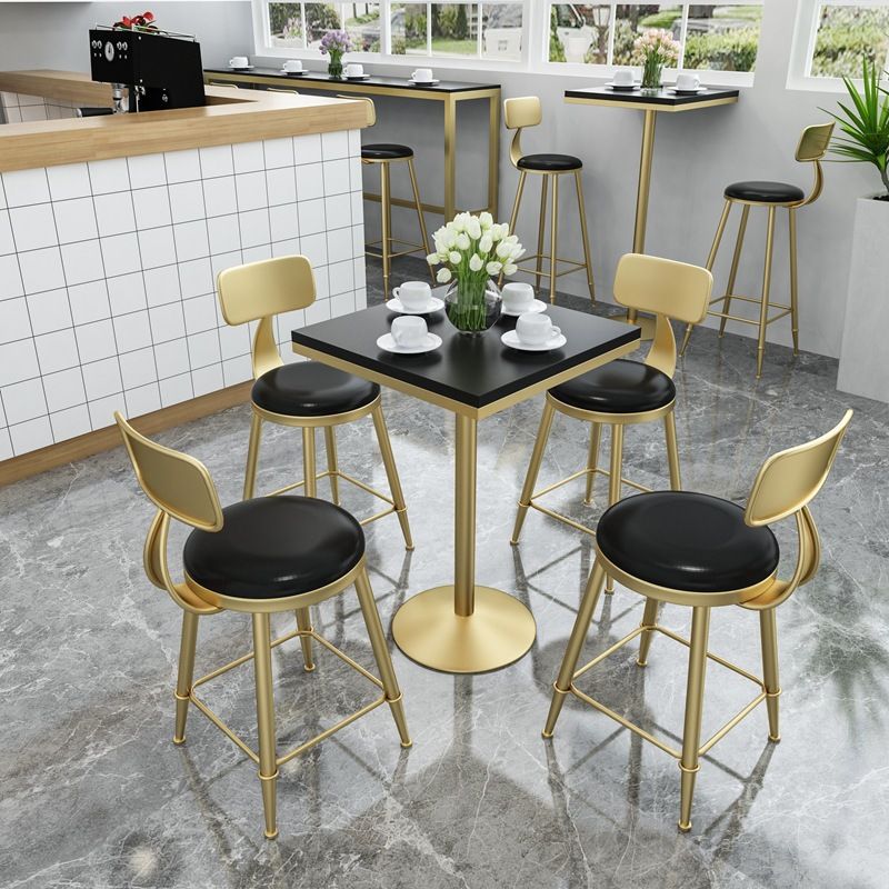Glam Bar Table in Metal Pedestal Faux Marble Top Bar Dining Table for Small Places Clearhalo 'Bar Furniture' 'Bar Tables' 'bar_tables' 'furn' 'furn_bar_tables' 'Furniture' 'Kitchen & Dining Furniture' 1200x1200_aea7642a-ea4d-46fe-8f3a-27d593c7b697