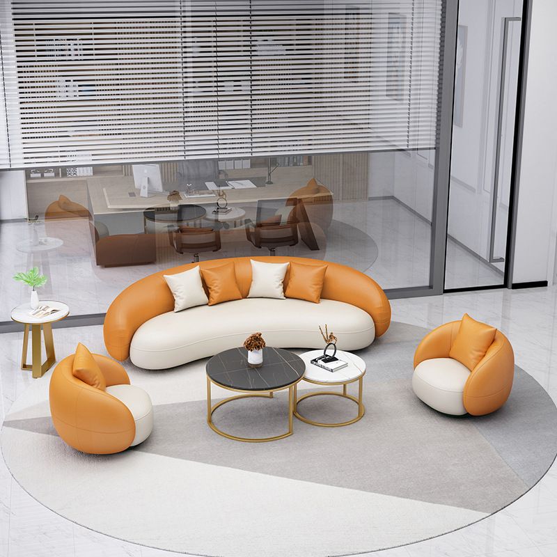 Faux Leather Curved Sofa 29.55"H Sloped Arm Sofa with Tight Back