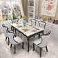 Victorian Style Marble Dining Set with White Rectangle Table and 4 Black Legs Base for Home Use Clearhalo 'Dining Room Sets' 'Dining Tables & Seating' 'dining_room_set' 'furn' 'furn_dining_room_set' 'Furniture' 'furniture_dining_room_set' 'Kitchen & Dining Furniture' 'kitchen&dining_furn' 'kitchen' 1200x1200_aea9c446-9ad0-48ec-91ea-028fb1cd53d8
