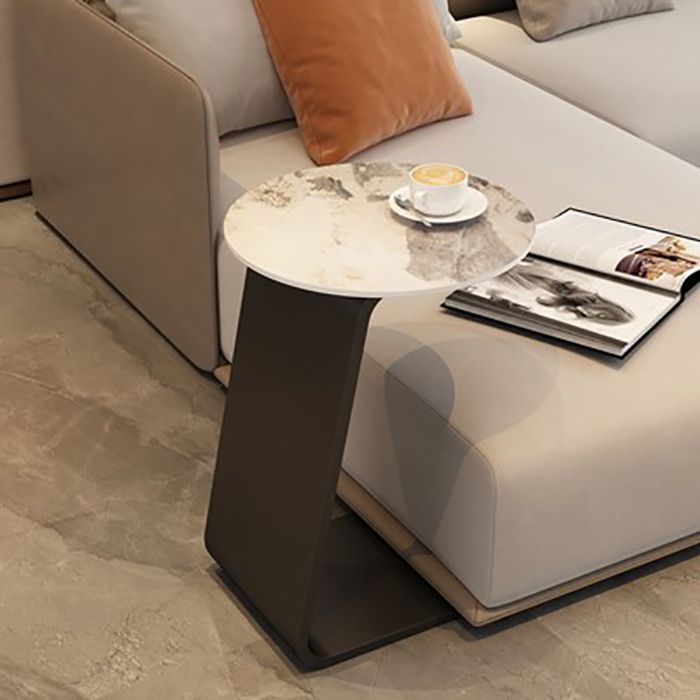 Modern Metal Abstract End Table Round Slate Top Side End Table