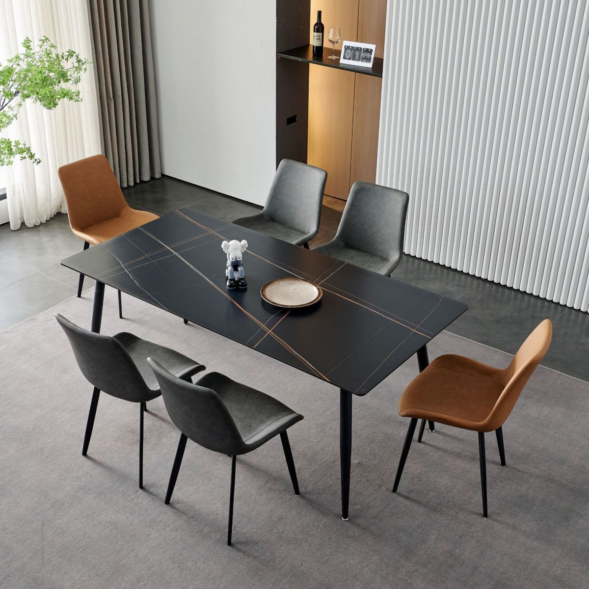 Stone Top Dining Table Traditional Luxury Table with 4 Black Legs Clearhalo 'Dining Tables & Seating' 'Dining Tables' 'dining_table' 'furn' 'furn_dining_table' 'Furniture' 'furniture_dining_table' 'Kitchen & Dining Furniture' 'kitchen' 'kitchen_dining_table' 1200x1200_aeabb42c-fc6c-4738-b0d1-d4395aa88356
