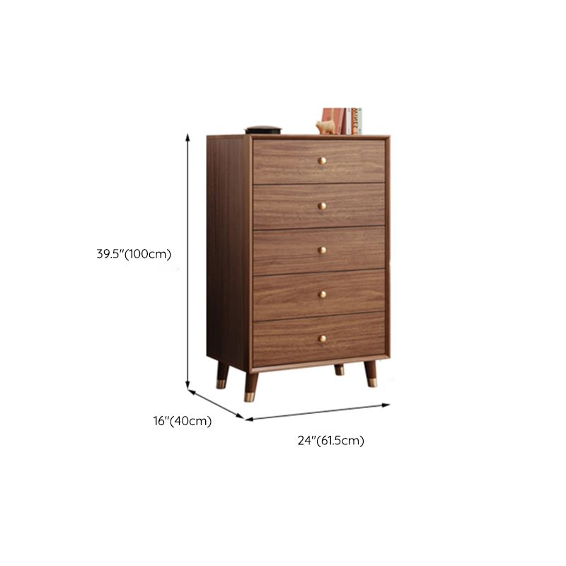 Glam Chest Chambre à coucher Commode de rangement en bois massif marron avec tiroirs