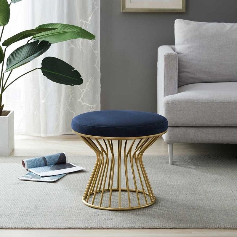 Gorgeous Ottoman Velvet Upholstered Solid Color Metal Frame Round Ottoman Clearhalo 'furn' 'furn_ottomans_poufs' 'Furniture' 'Living Room Furniture' 'Ottomans & Poufs' 'ottomans_poufs' 1200x1200_aeaf9878-2929-41f6-9f16-0af2d16e9679