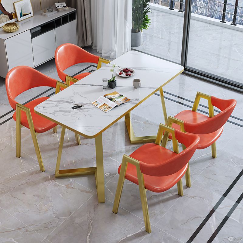 5ピース長方形の形状木製のトップダイニングルームの椅子とテーブルセット