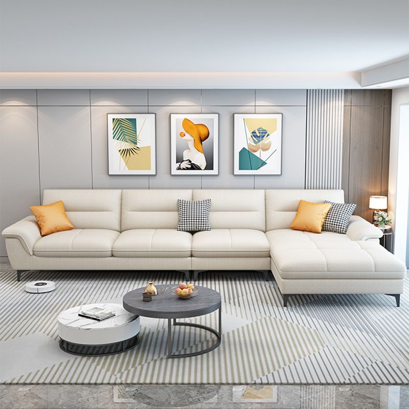 Stain-Resistant Sectional Sofa for Living Room in White with Pillow Top Arm