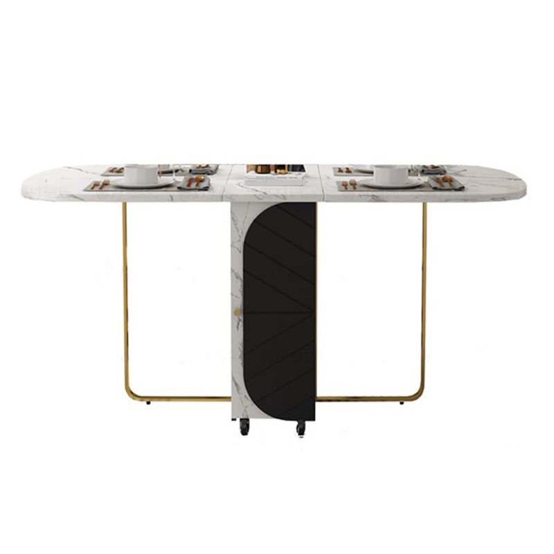 Contemporary Oval Dining Room Table Sintered Stone Drop-Leaf Table,59"L x 29.5"H Clearhalo ' dining_table' 'Dining Tables & Seating' 'Dining Tables' 'furn' 'furn_dining_table' 'Furniture' 'furniture_dining_table' 'Kitchen & Dining Furniture' 'kitchen&dining_furn' 'kitchen' 'kitchen_dining_table' 1200x1200_aeb7bf07-d7e0-468b-863d-860ec3d9d33f