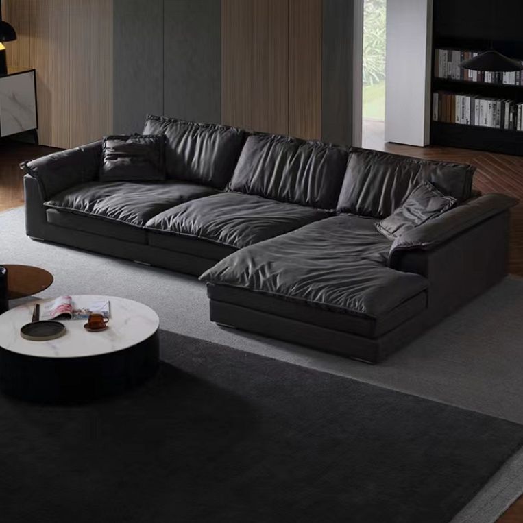 Contemporary Pillow Top Arm Sofa 30.7" H Faux Leather Sofa & Chaise Clearhalo 'furn' 'furn_sectionals' 'Furniture' 'furniture_sectionals' 'Living Room Furniture' 'Sectionals' 1200x1200_aebdbb8b-f6a5-49f9-8759-b397ca9ca280