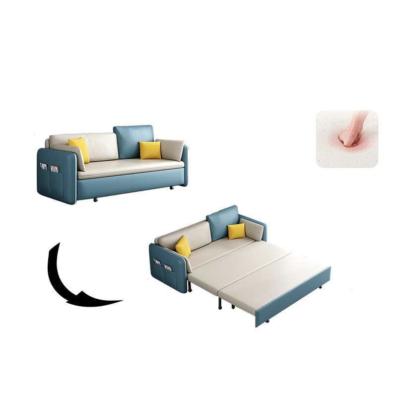 Canapé-lit en cuir faux canapé convertible carré contemporain en bleu