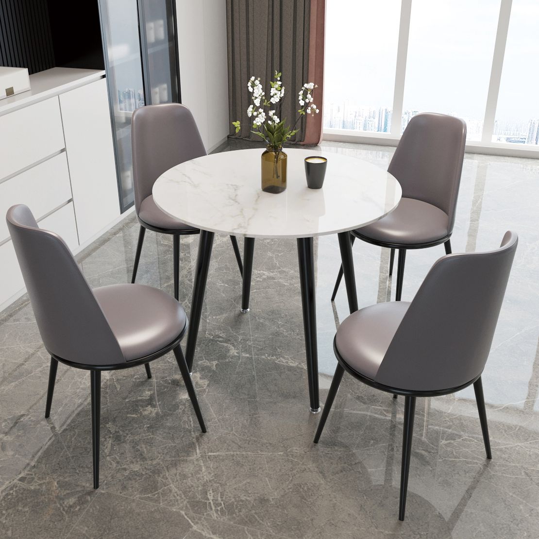 Metal and Stone Table Glam Style Minimalist Family Round Dining Table