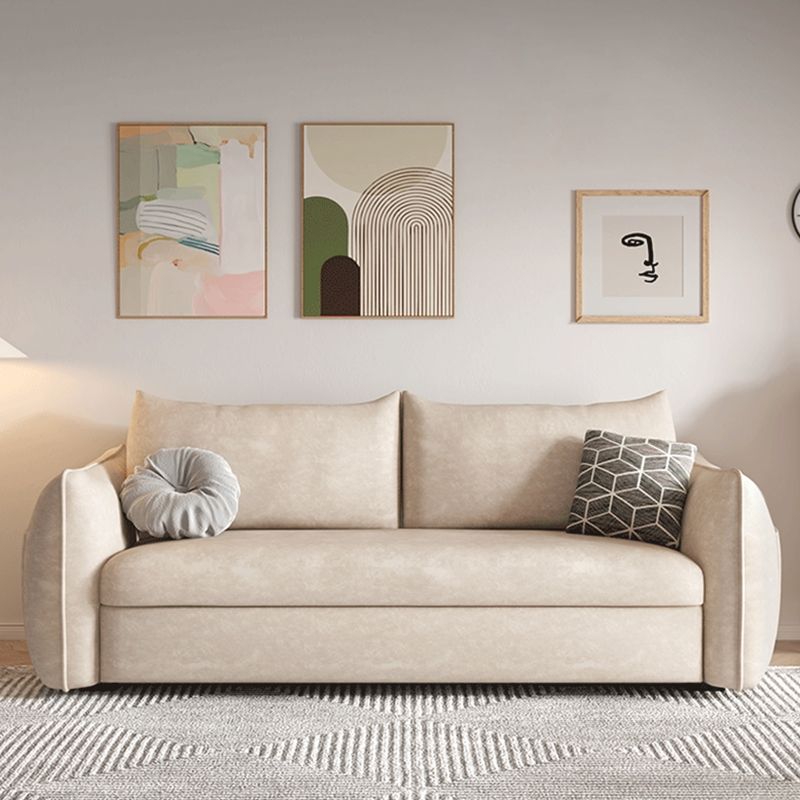 Cama de cuero con faux convertible Cama Contemporánea de sofá cama de brazo cuadrado en beige