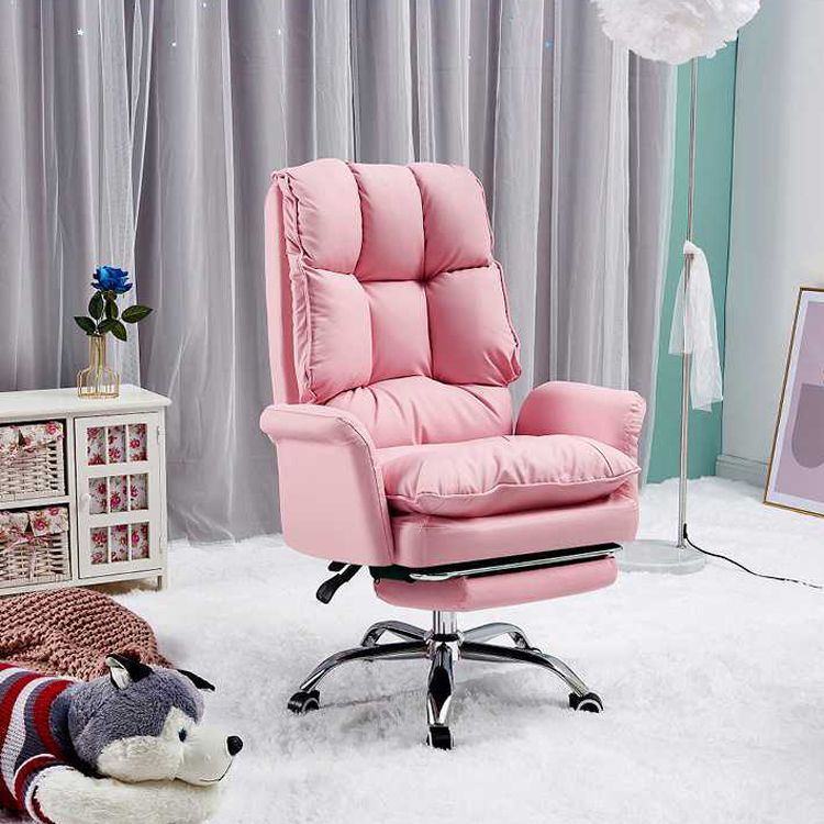 Silver Metal Modern Desk Chair with High Back Leather Desk Chair Clearhalo 'furn' 'furn_office_chair' 'Furniture' 'furniture_office_chair' 'Office Chairs' 'Office Furniture' 'office_chair' 1200x1200_aec8505e-fd0e-4696-9cb5-2731436dd212