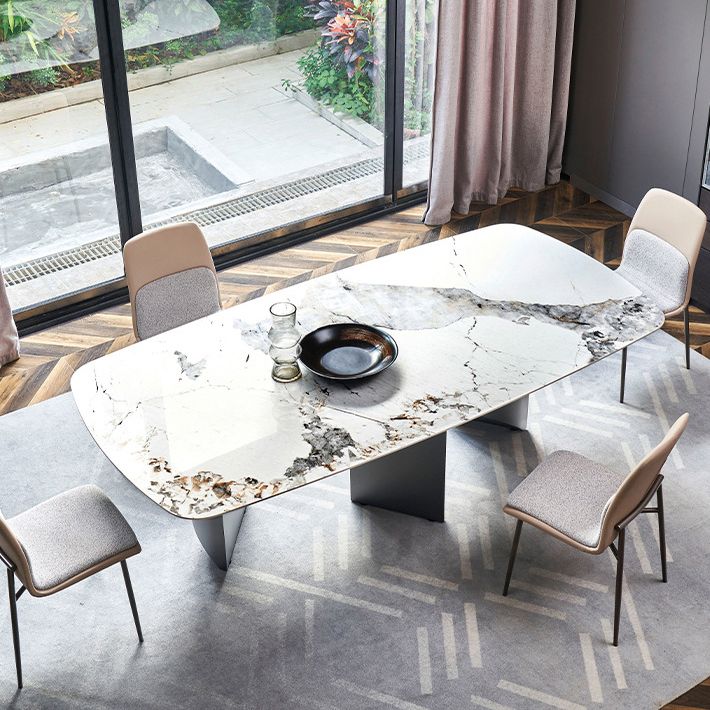 Rectangle Sintered Stone Dining Table Modern Table in White with Metal Double Pedestal Clearhalo ' dining_table' 'Dining Tables & Seating' 'Dining Tables' 'furn' 'furn_dining_table' 'Furniture' 'furniture_dining_table' 'Kitchen & Dining Furniture' 'kitchen&dining_furn' 'kitchen' 'kitchen_dining_table' 1200x1200_aeccbabc-5164-4191-a720-3bf0ea4ec465
