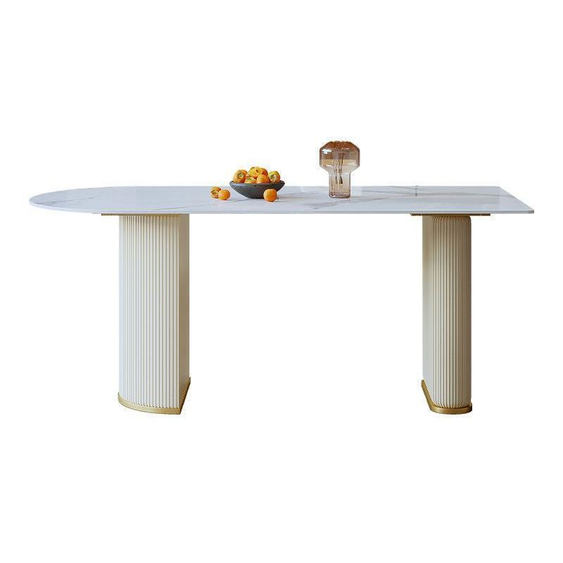 Mesa de comedor de piedra sinterizada de forma libre mesa blanca de lujo con pedestal doble