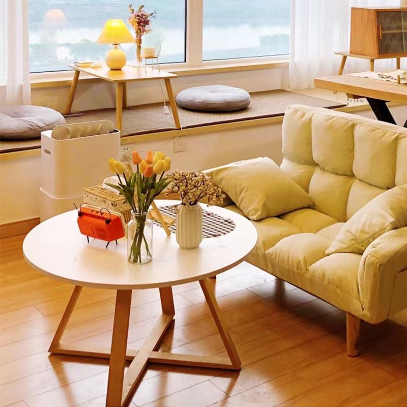 Table de bois rond en bois rond de style nordique avec table d'appoint de base en bois en bois