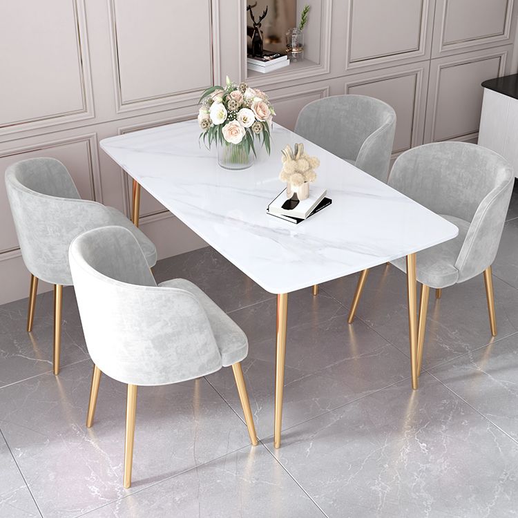 Set da tavolo da pranzo rettangolare glam 1/2/5 pezzi Dinette set con top in pietra sinterizzata bianca