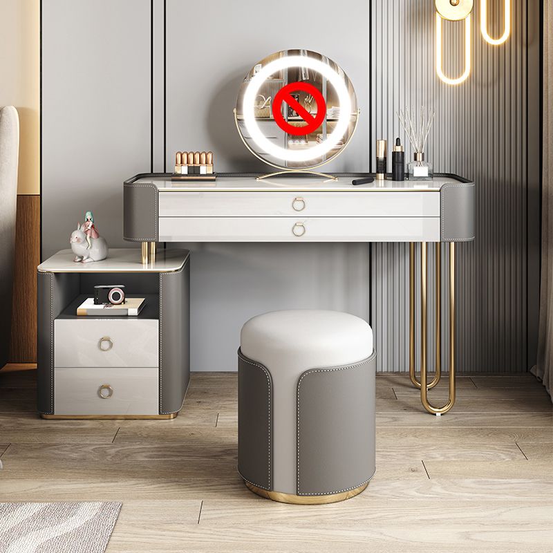 4 Storage Drawers Dressing Table, 30" Tall Vanity Set in Grey