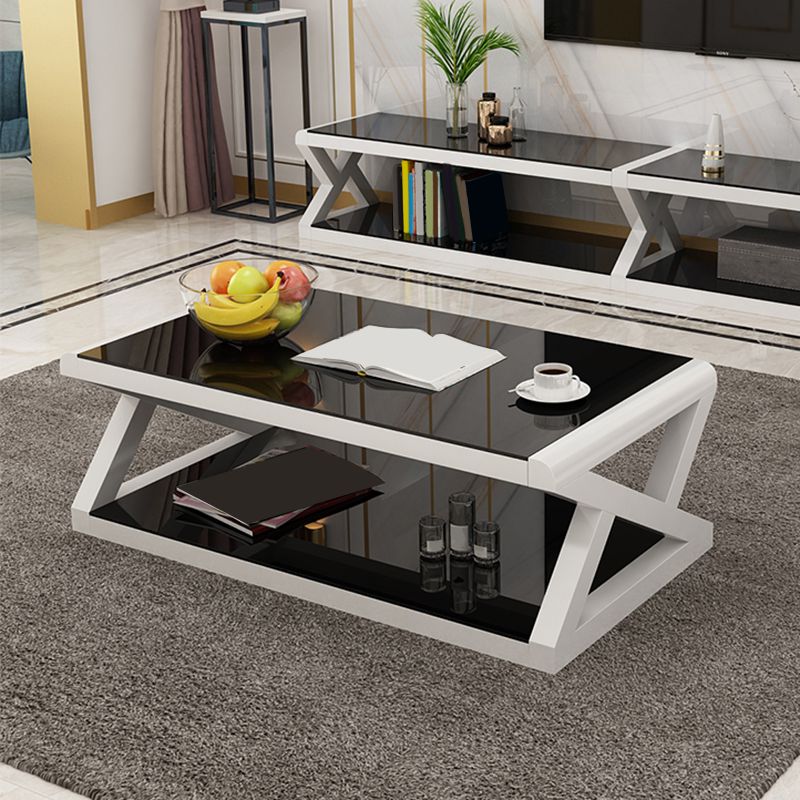 Modern Style Tempered Glass Top Cocktail Table Metal Frame Coffee Table