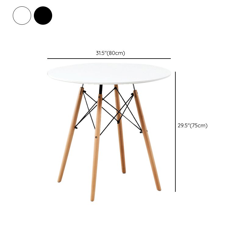 Wit en zwart moderne ronde eettafel met 4 massief houten voet