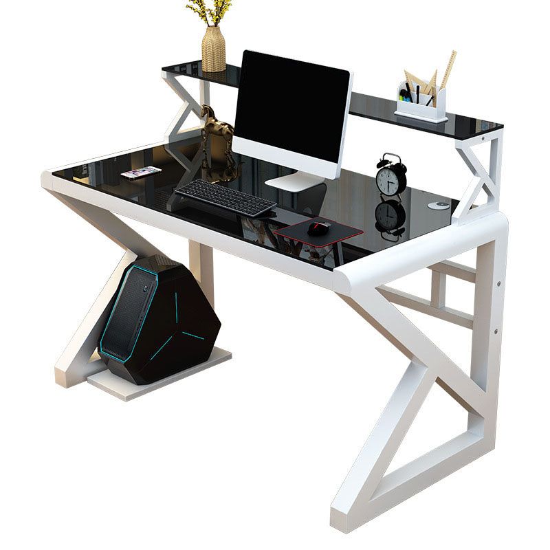 Contemporary Glass Computer Desk Cable Management Rectangular Gaming ...