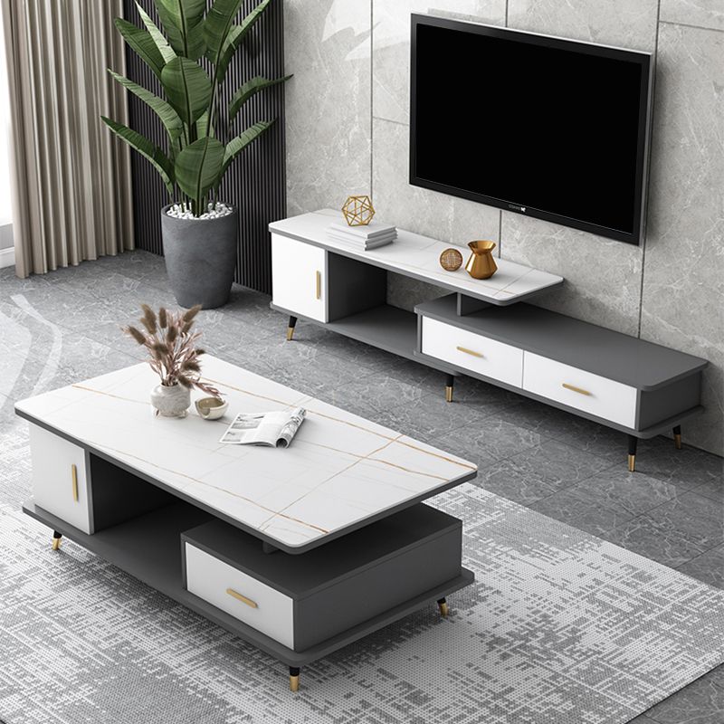 4 Legs Base Design Wood-based Material Square Grey/white Coffee Table Clearhalo 'Coffee & Accent Tables' 'Coffee Tables' 'coffee_tables' 'furn' 'furn_coffee_tables' 'Furniture' 'furniture_coffee_tables' 'Living Room Furniture' 1200x1200_aedbc539-8d12-45ce-953b-4abf67893481