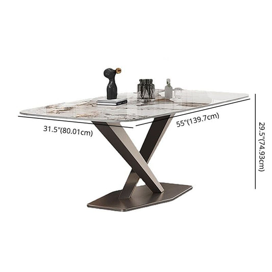 Contemporary Style Sintered Stone Dining Table with White Fixed Table and Trestle Base for Home Use Clearhalo 'Dining Room Sets' 'Dining Tables & Seating' 'dining_room_set' 'furn' 'furn_dining_room_set' 'Furniture' 'furniture_dining_room_set' 'Kitchen & Dining Furniture' 'kitchen&dining_furn' 'kitchen' 1200x1200_aedc719e-422e-4e6c-a8aa-7f5d1ee22194