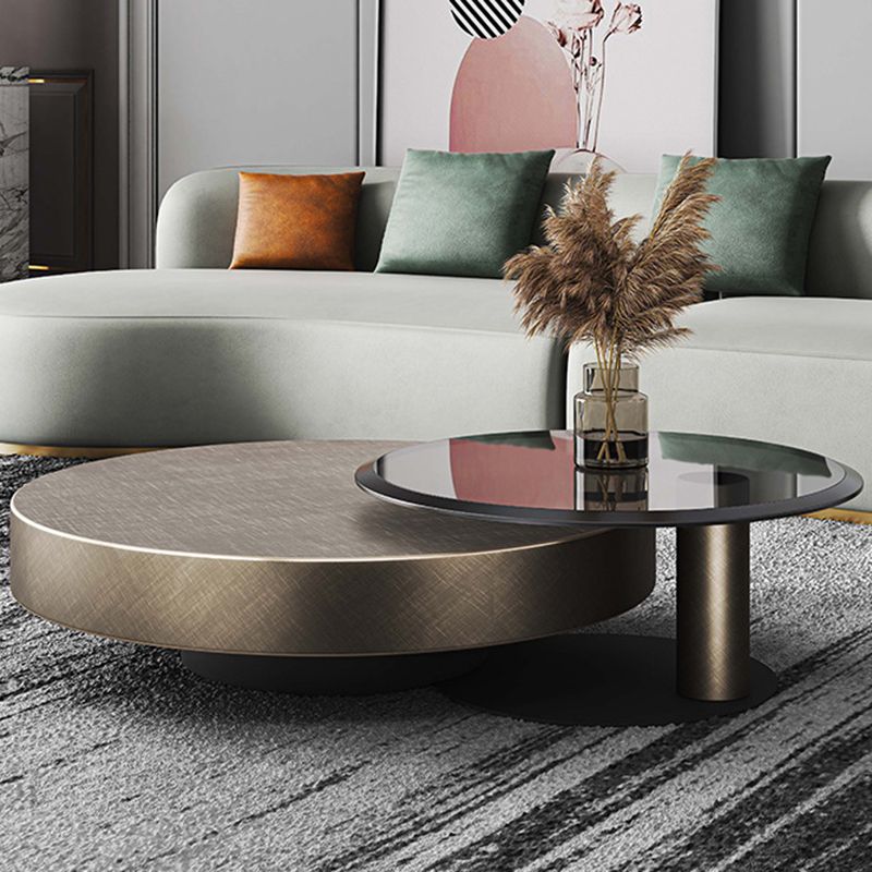Modern Style Tempered Glass Table Top Stainless Steel Base Round Coffee Table