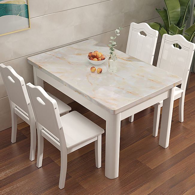 Table de salle à manger rectangulaire Simplicity, collection de salle à manger en faux marbre avec 4 pieds