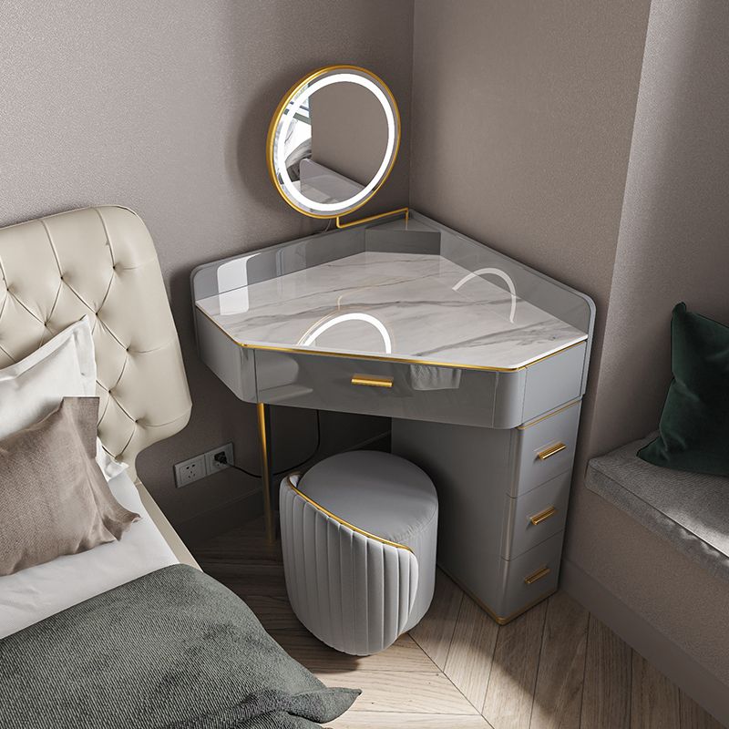 Glam Dressing Table Stool Set with Drawers, Slate Top Makeup Vanity Set