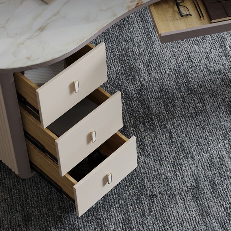 Home Glam Style Writing Desk Pedestal Office Desk with 3 Drawers Clearhalo 'furn' 'furn_office_desk' 'Furniture' 'Office Desks' 'Office Furniture' 'office_desk' 1200x1200_aee998c8-7fd6-46be-bd49-d1e362073e47