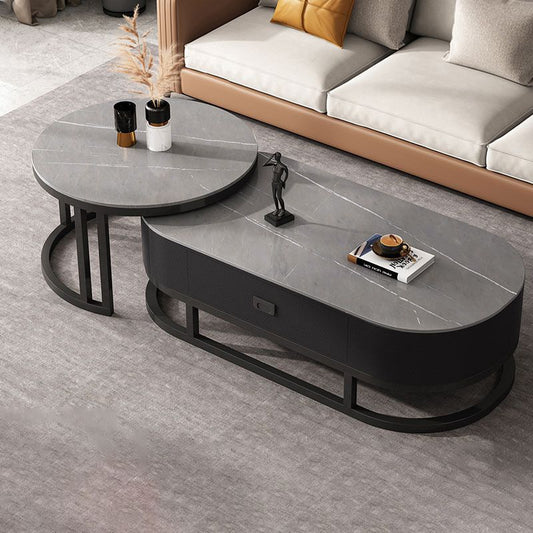 Oval Coffee Table Slate Nesting Coffee Table Set for Living Room Clearhalo 'Coffee & Accent Tables' 'Coffee Tables' 'coffee_tables' 'furn' 'furn_coffee_tables' 'Furniture' 'Living Room Furniture' 1200x1200_aef3762f-1ddb-44d6-b9ce-59bae6e9b28e