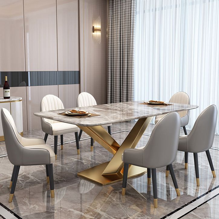 Glam Sintered Stone Kitchen Dining Table Rectangle Standard Dining Table with Pedestal Base Clearhalo ' dining_table' 'Dining Tables & Seating' 'Dining Tables' 'furn' 'furn_dining_table' 'Furniture' 'furniture_dining_table' 'Kitchen & Dining Furniture' 'kitchen&dining_furn' 'kitchen' 'kitchen_dining_table' 1200x1200_aef97cf1-5c44-45f0-89eb-c3001981d8a0