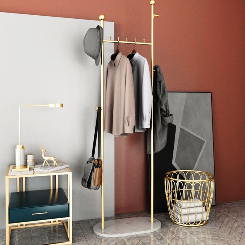 Modern Metal Entryway Kit with 4 Hooks and Basket in Drawing Room Clearhalo 'Entry & Mudroom Furniture' 'furn' 'furn_hall_tree_coat_racks' 'Furniture' 'Hall Trees & Coat Racks' 'hall_tree_coat_racks' 1200x1200_aef99d32-7808-45d5-babd-d7c2cefefc05