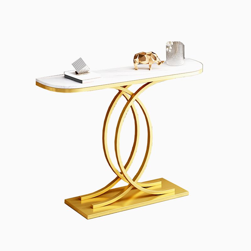 Glam Style Rectangle Console Table with Pedestal Base for Hall