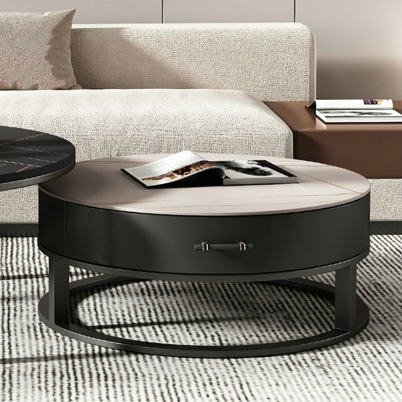 Round Slate Top Coffee Table Set Frame Cocktail Table with Storage Drawers Clearhalo 'Coffee & Accent Tables' 'Coffee Tables' 'coffee_tables' 'furn' 'furn_coffee_tables' 'Furniture' 'Living Room Furniture' 1200x1200_aefcb675-c7be-431e-bc65-06556a8c5ad0
