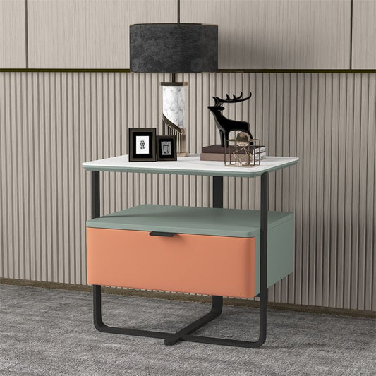 18.9 "Mesa nocturna de piedra de alto gabinete de madera maciza con cajón