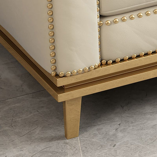 32.67" H Tufted Back Chesterfield Sofa Leather Tuxedo Arm Sofa