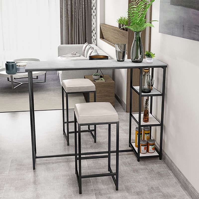 Glam Rectangle Indoor Bar Dining Table Iron Trestle Pedestal Bistro Table with Shelve Clearhalo 'Bar Furniture' 'Bar Tables' 'bar_tables' 'furn' 'furn_bar_tables' 'Furniture' 'furniture_bar_tables' 'Kitchen & Dining Furniture' 'kitchen&dining_furn' 'kitchen' 1200x1200_af005a8d-1cd8-475f-9f2c-f4991cd42e48